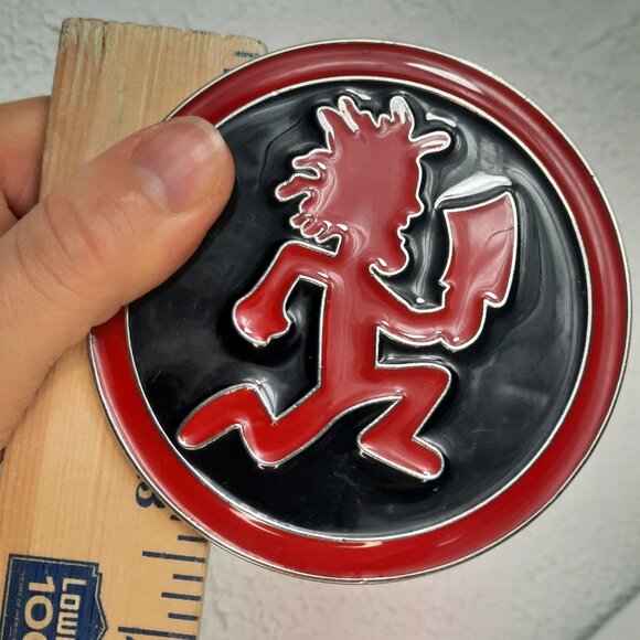 Hatchet Man Psychopathic Records Metal Belt Buckle Red Black Silver 3.5" Circle - Picture 2 of 7